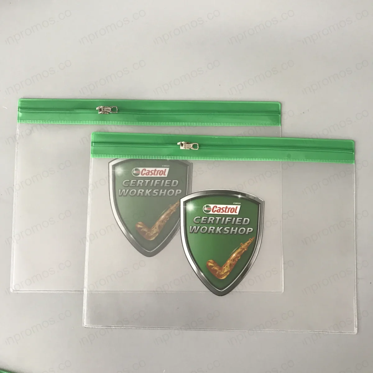 Clear PVC zipper bag with Castrol badge