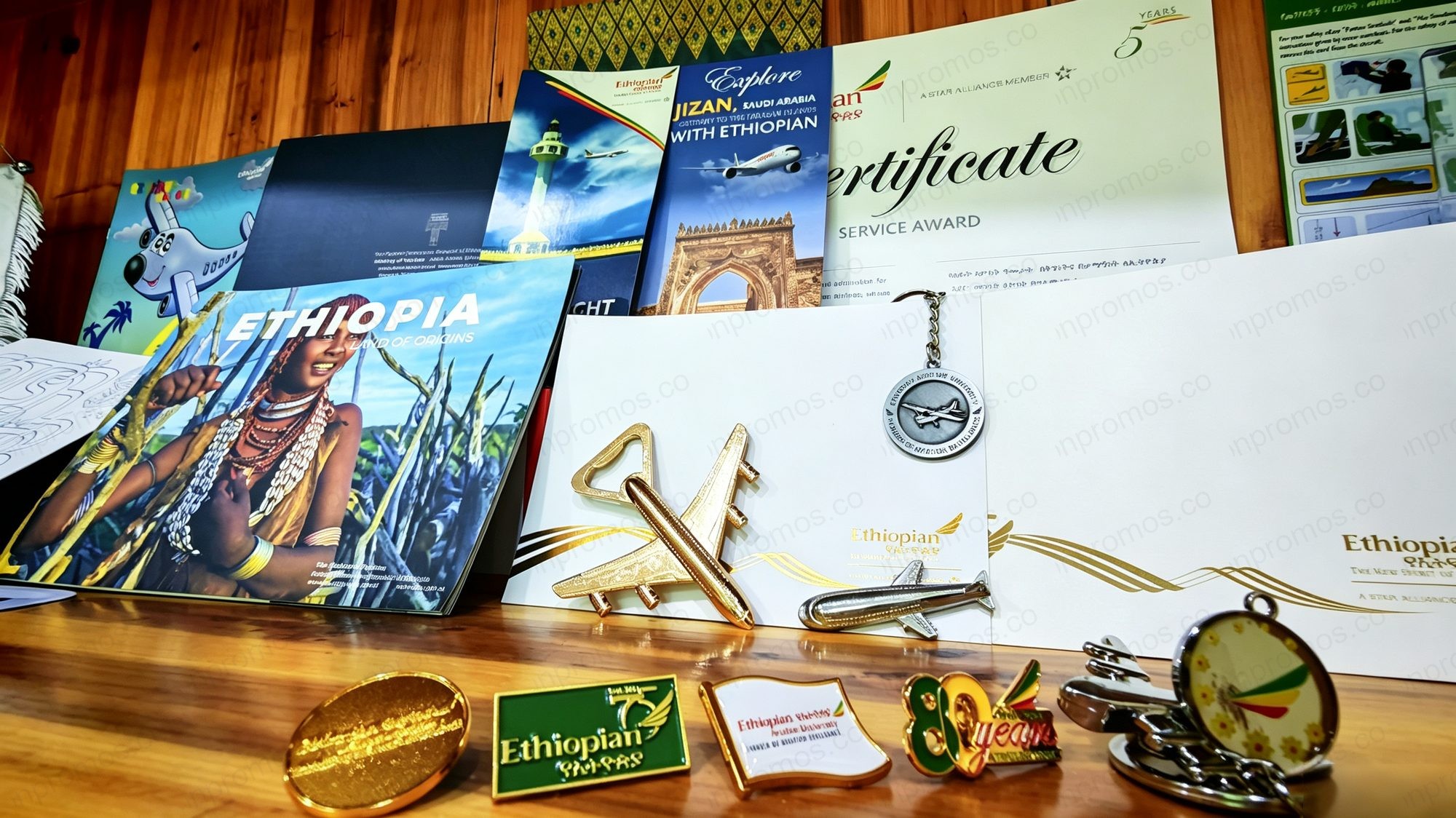 Complete set of Ethiopian Airlines 80th Anniversary promotional gifts — all real production photography
