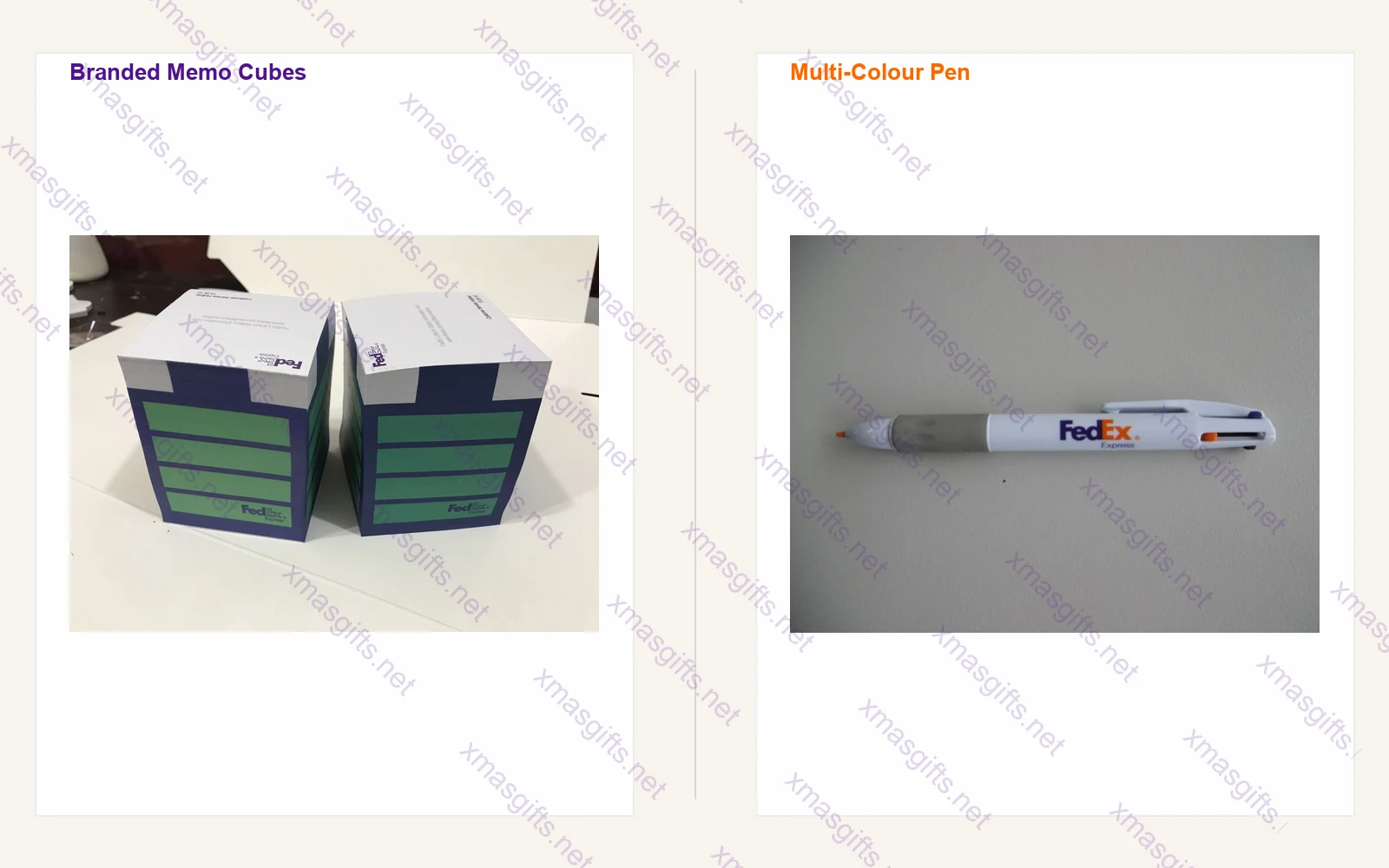 FedEx branded memo cubes and multi-colour pen — real 2017 program samples