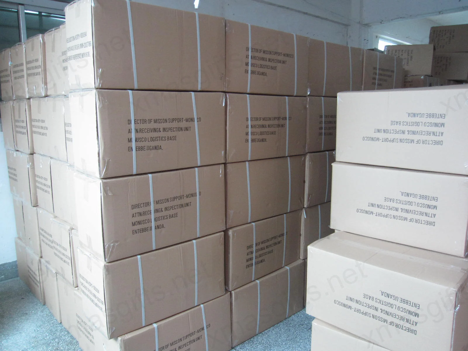 Cartons marked for Director of Mission Support MONUSCO Entebbe Uganda