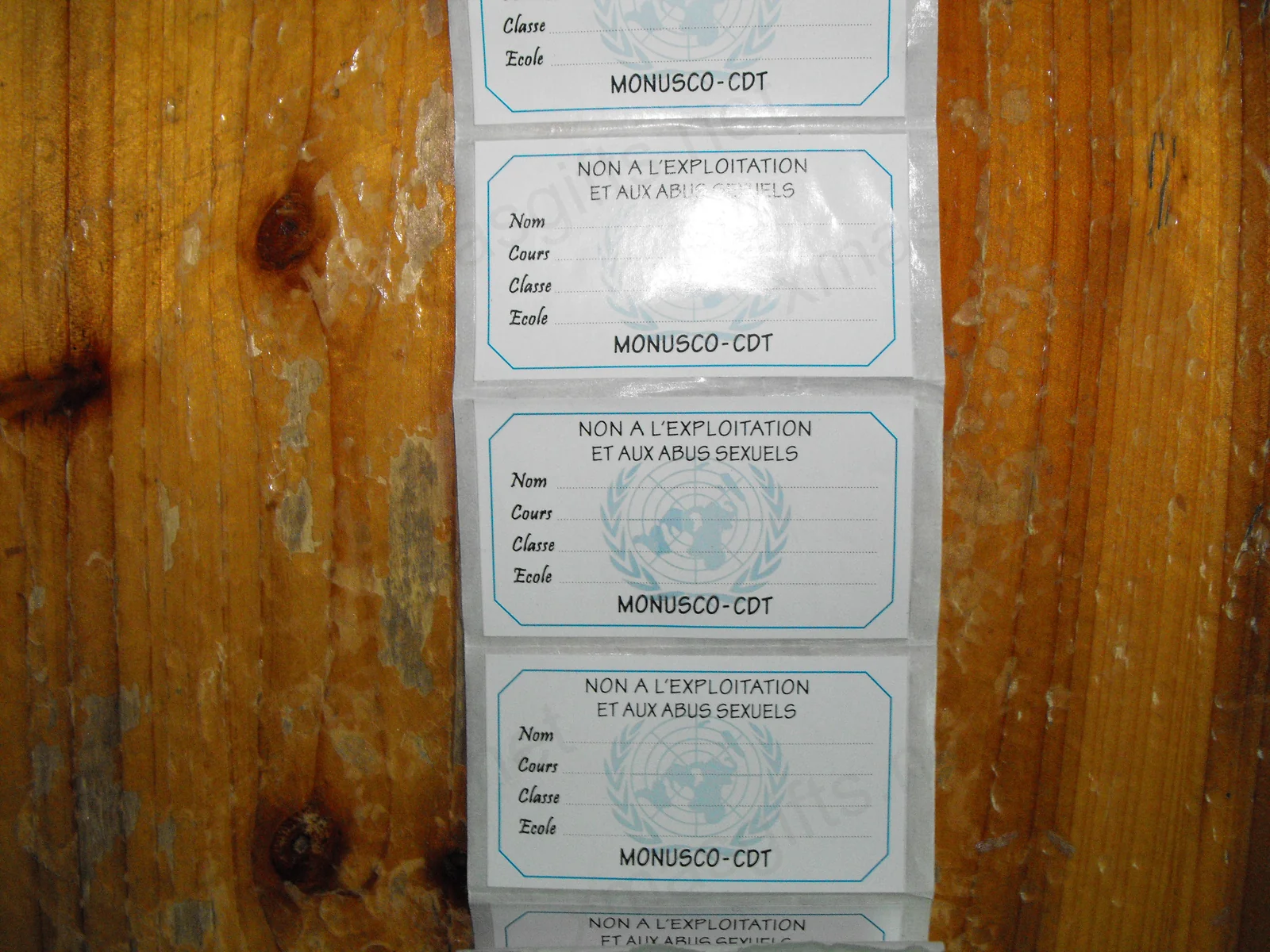 MONUSCO-CDT school name tag stickers