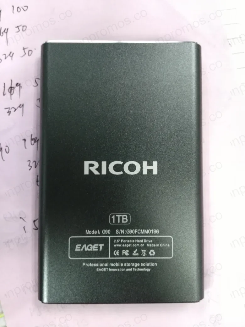 1TB portable hard drive with custom logo