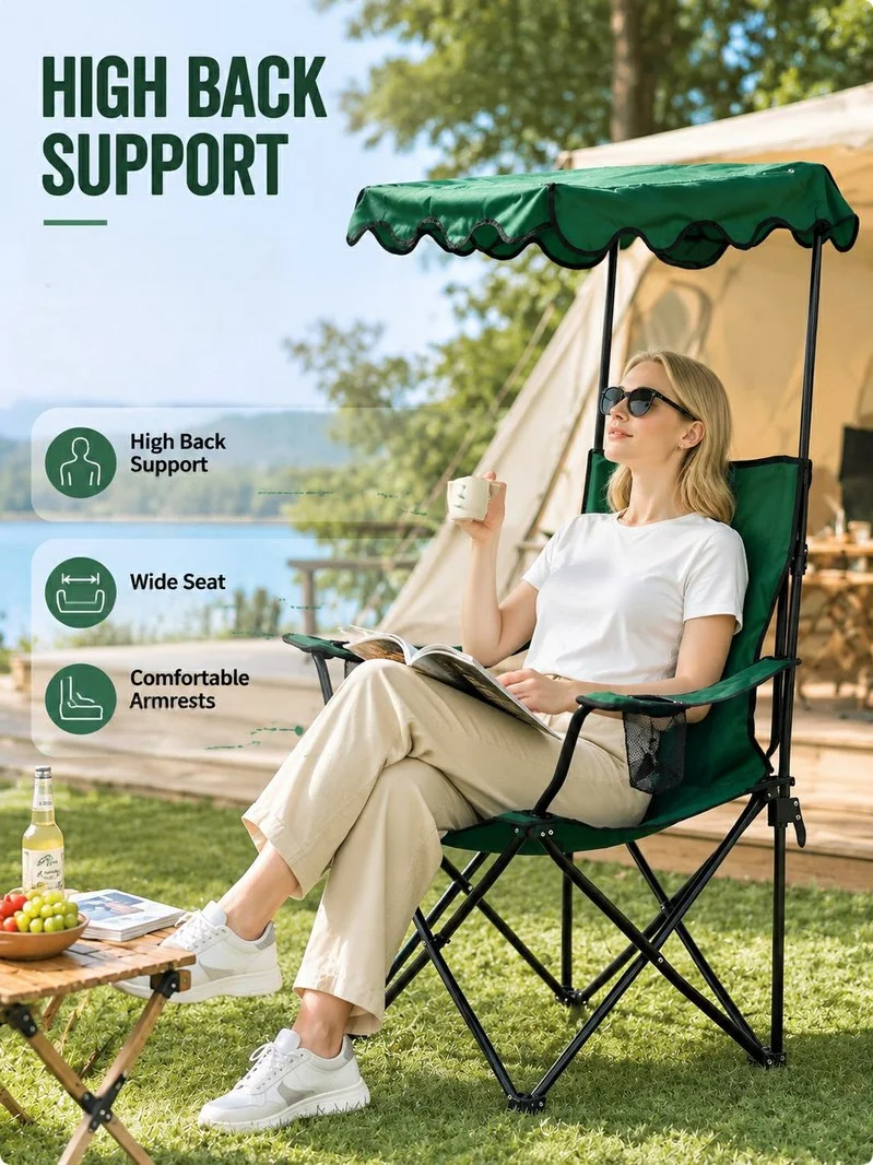 Canopy Folding Camping Chair, Armrest Beach Seat Logo