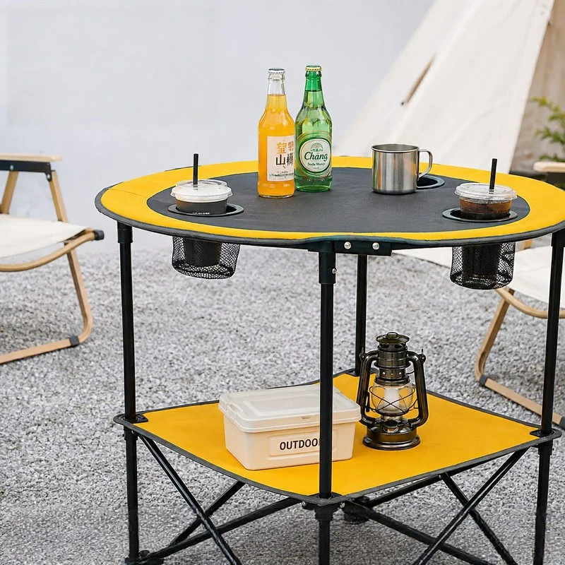 Folding Camping Table, Double Tier Cup Desk