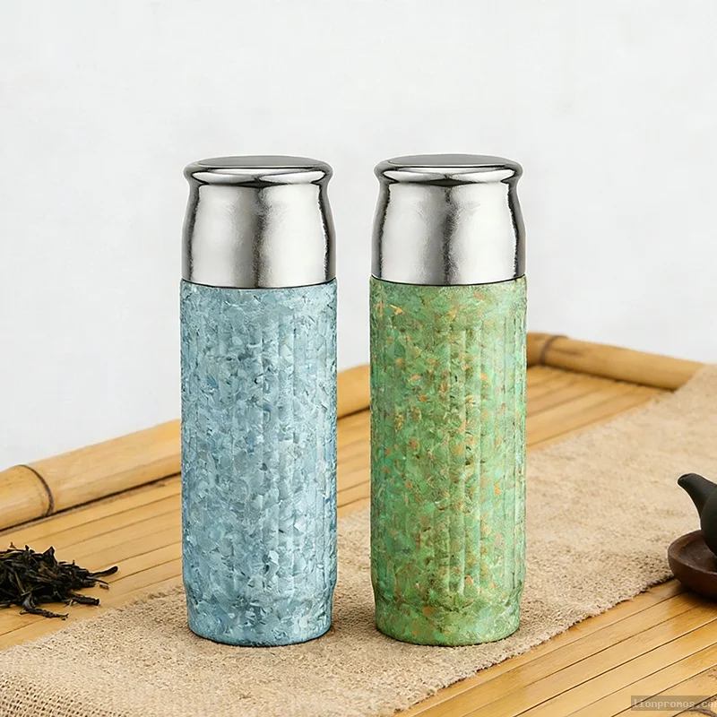 Luxury Striped Titanium Tumbler, High End Pure Titanium Cup