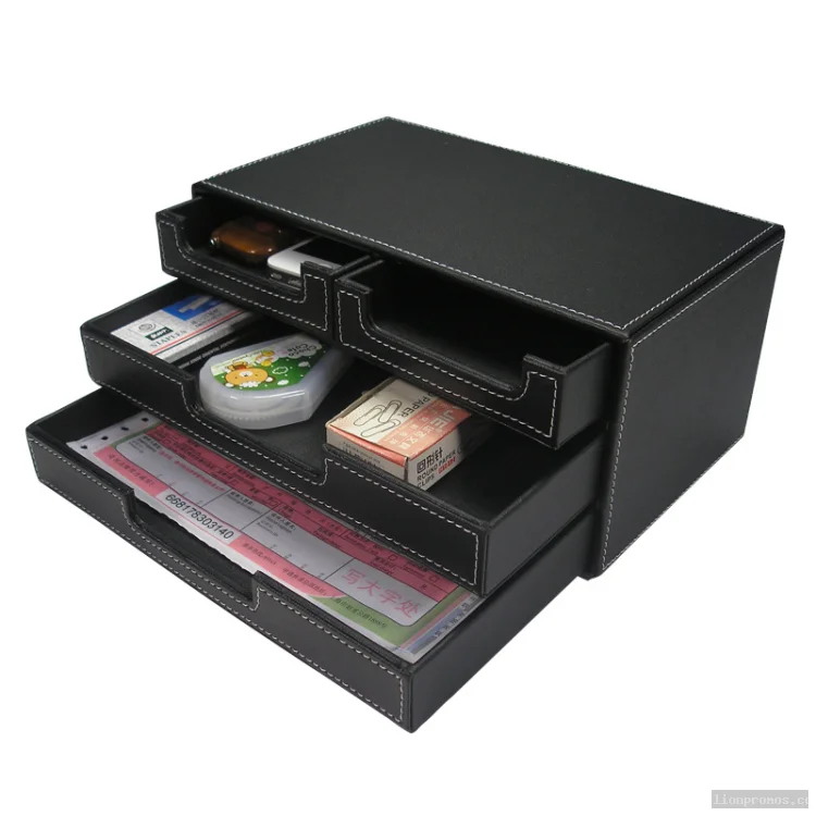 Office Desktop Leather Storage Box File Document Cabinet Drawer Box
