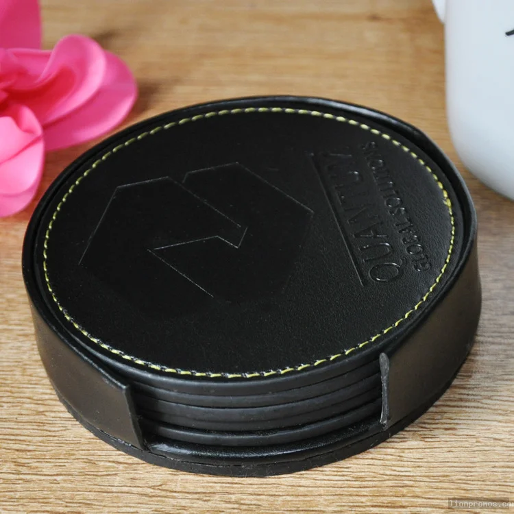 Custom Logo PU Leather Cup Mat 6pcs in 1 Coaster