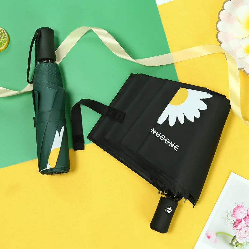 Paraguas solar UV automático, estampado de margaritas para damas, bloqueador de luz.