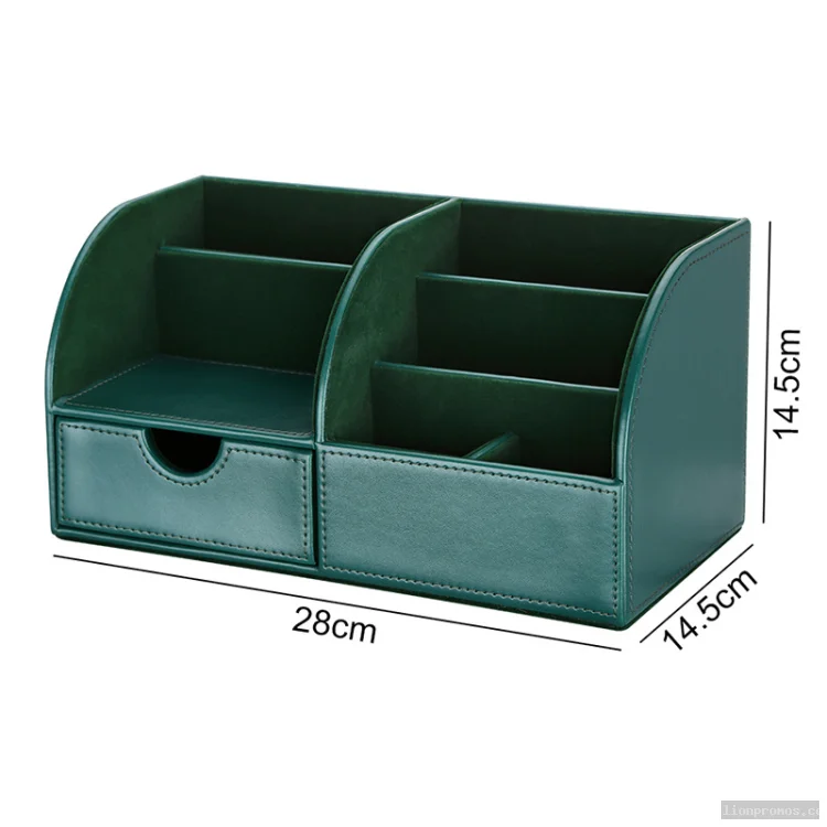 Multifunctional PU Leather Desktop Organizer Storage Box Red Pen Holders