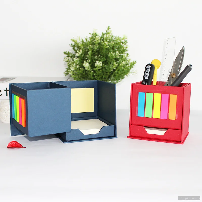 Multi Function Sticky Note Pen Holder Box Custom Logo Printing Office Desktop Gift