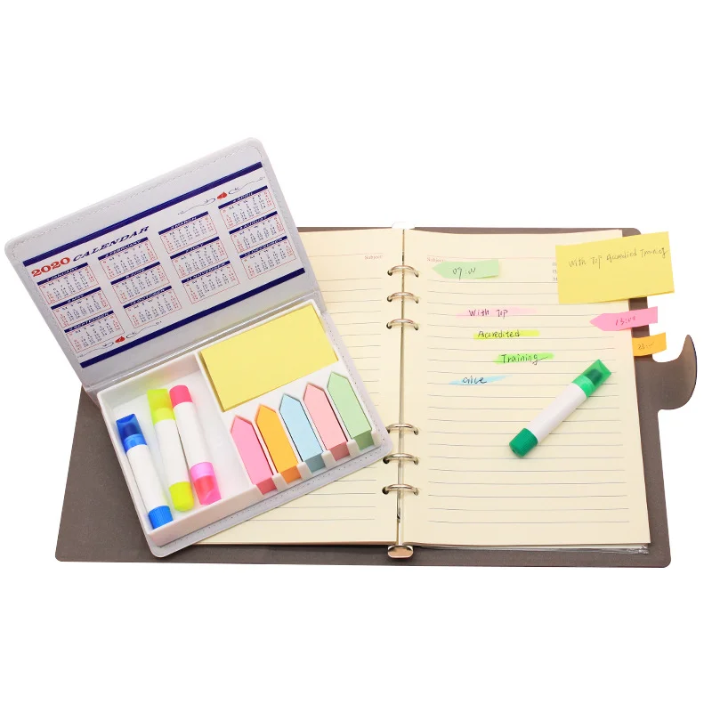 Promotional PU Leather Writing Pad With Highlighter Stationery Set