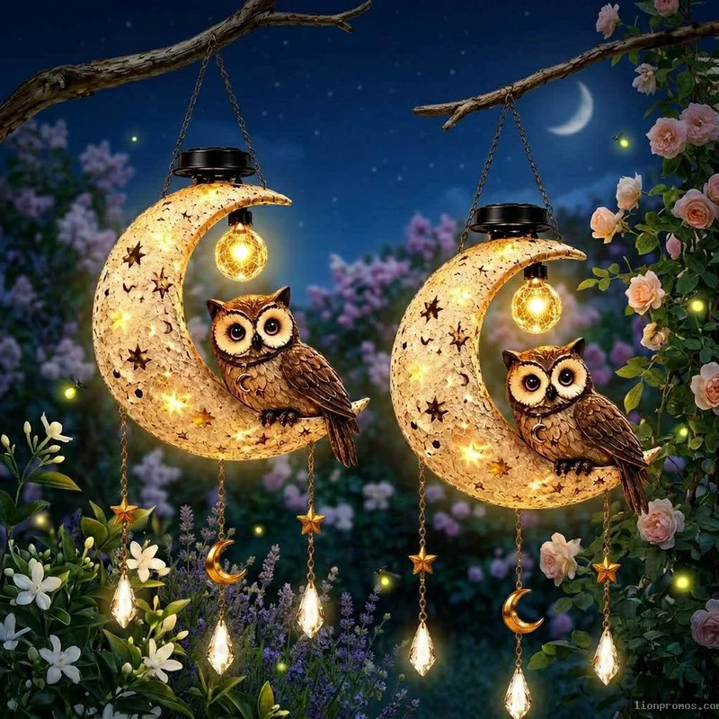 Solar Moon Cat Wind Chime Light, Garden Decor